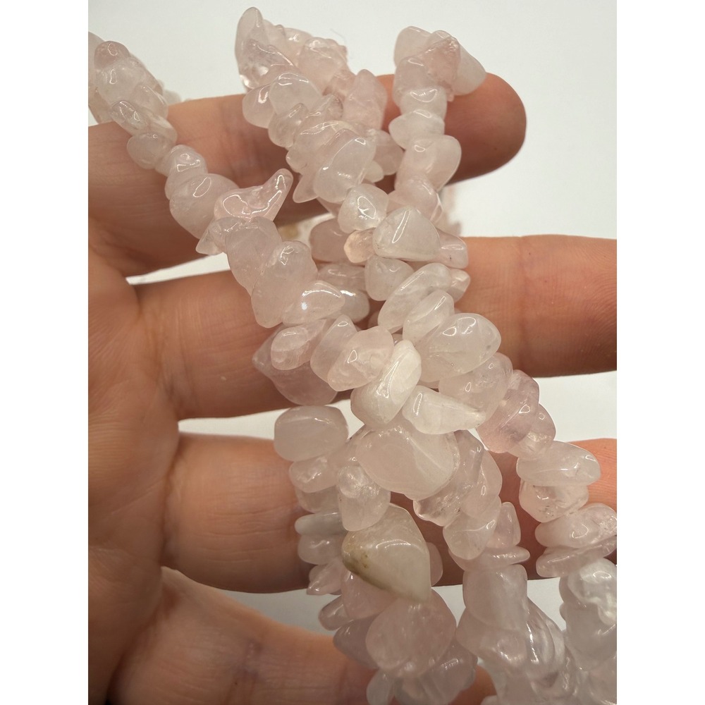 Natural Rose Quartz Chip‎ Bead Necklace Pale Pink Gemstone Boho 34 Inch Strand